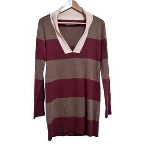 Lily McNeal 100% Cashmere Striped V-Neck Sweater